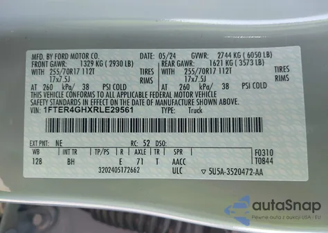 2024 Ford Ranger Xlt z USA, uszkodzony, nr VIN 1FTER4GHXRLE29561